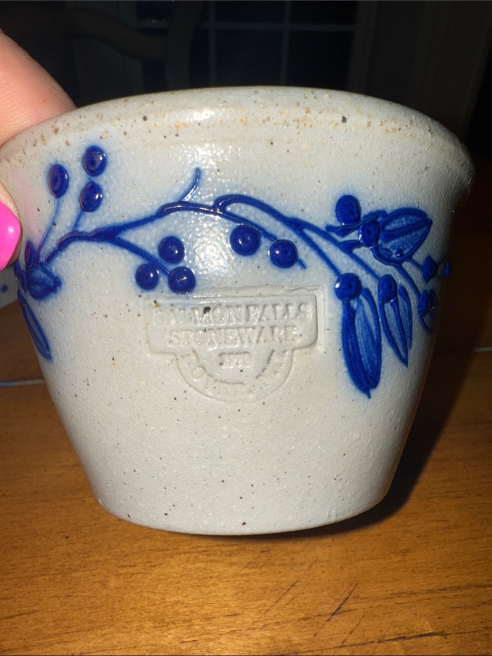 Salmon Falls Stoneware 1990 Blueberry Vine Pottery 3 in x 4.5 in